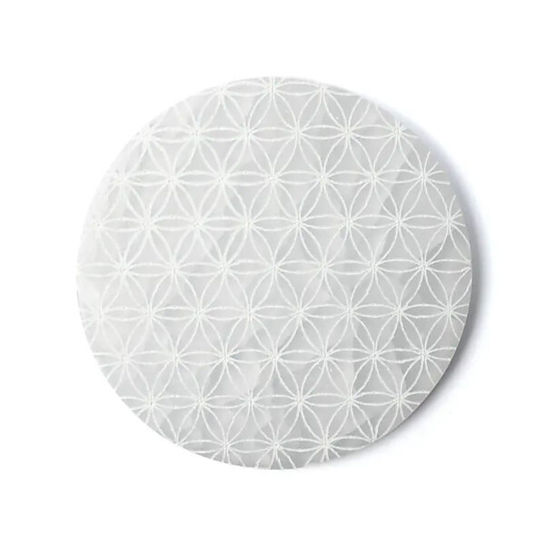 Plaque de Sélénite Fleur de Vie – Recharge & Dynamisation Énergétique – 12 cm
