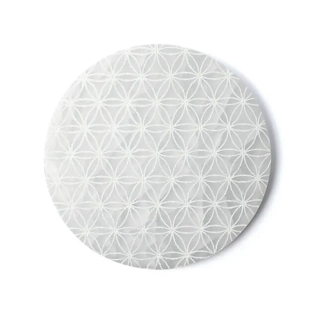 Plaque de Sélénite Fleur de Vie – Recharge & Dynamisation Énergétique – 12 cm
